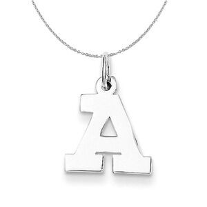 Silver, Amanda Collection Small Block Style Initial A Necklace - 24 In